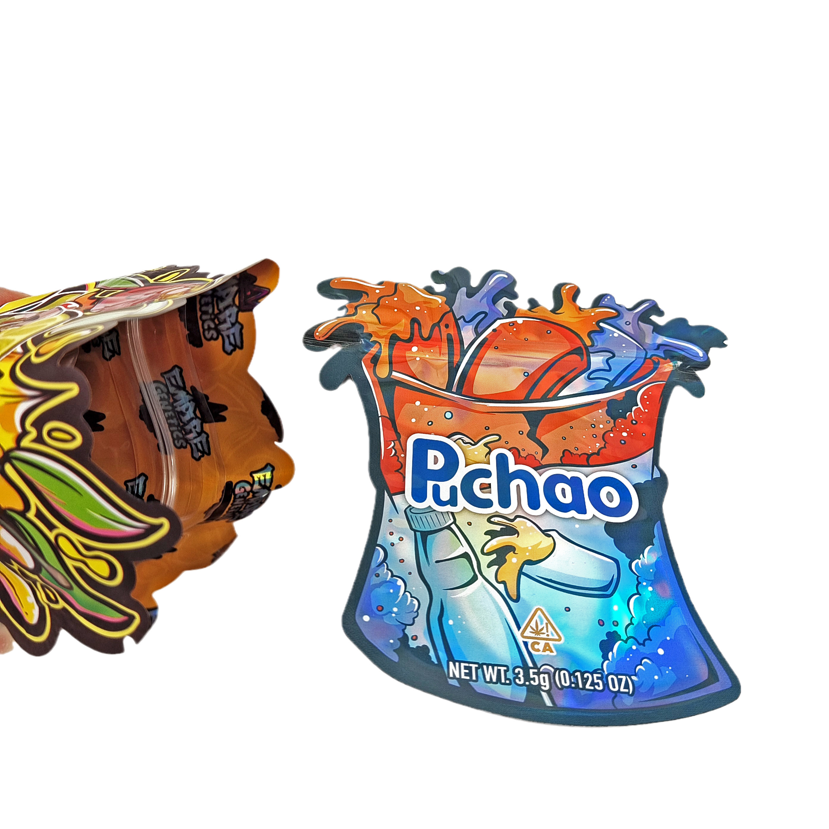 شعار مخصص مطبوع ملمس ناعم غير منتظم شكل خاص تغليف 3.5 غرام حقيبة أوراق ألومنيوم ضد الأطفال