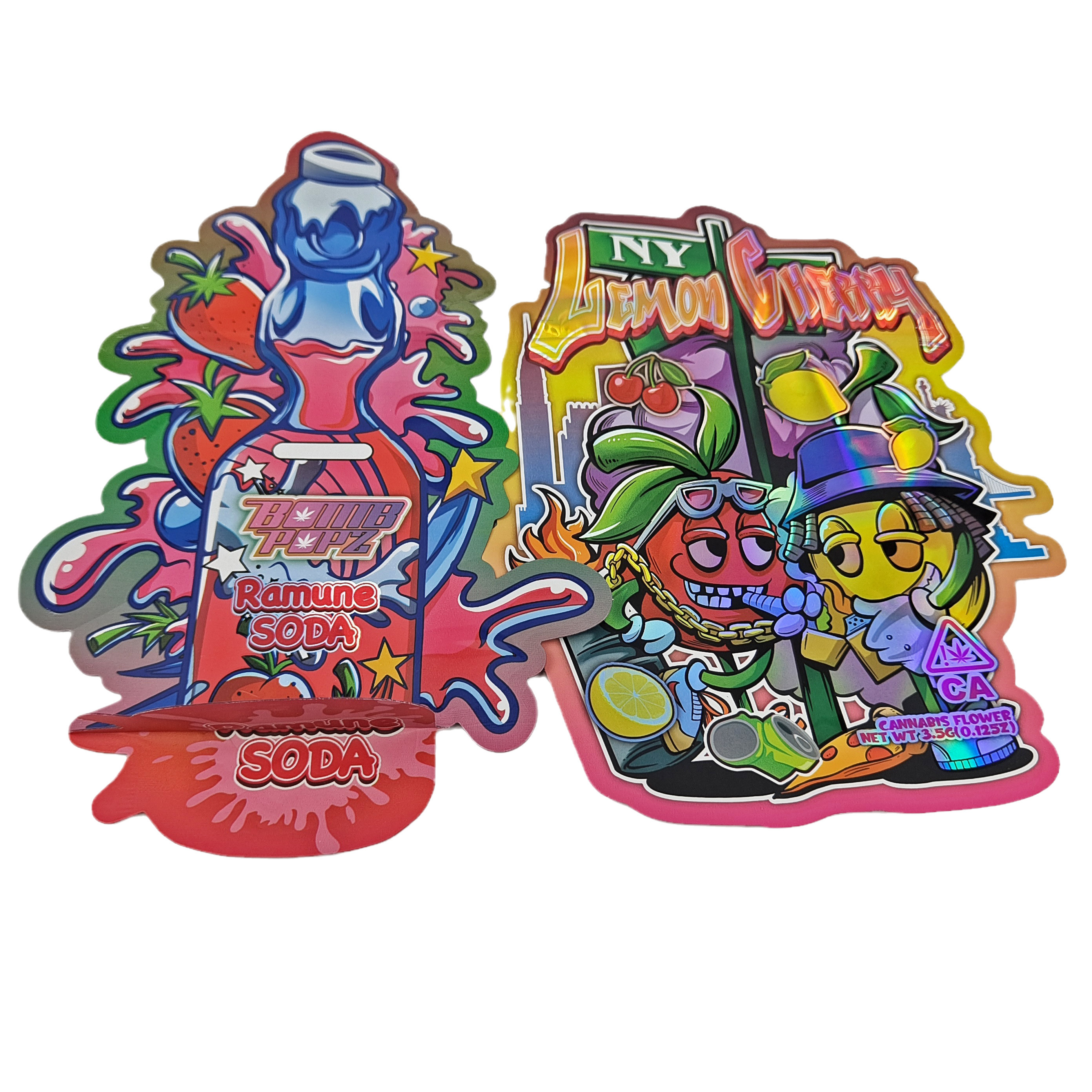 أكياس التغليف البلاستيكية غير المنتظمة ذات الشكل غير المنتظم 3.5g 7g 14g 28g أكياس مايلر المقطعة المقطعة