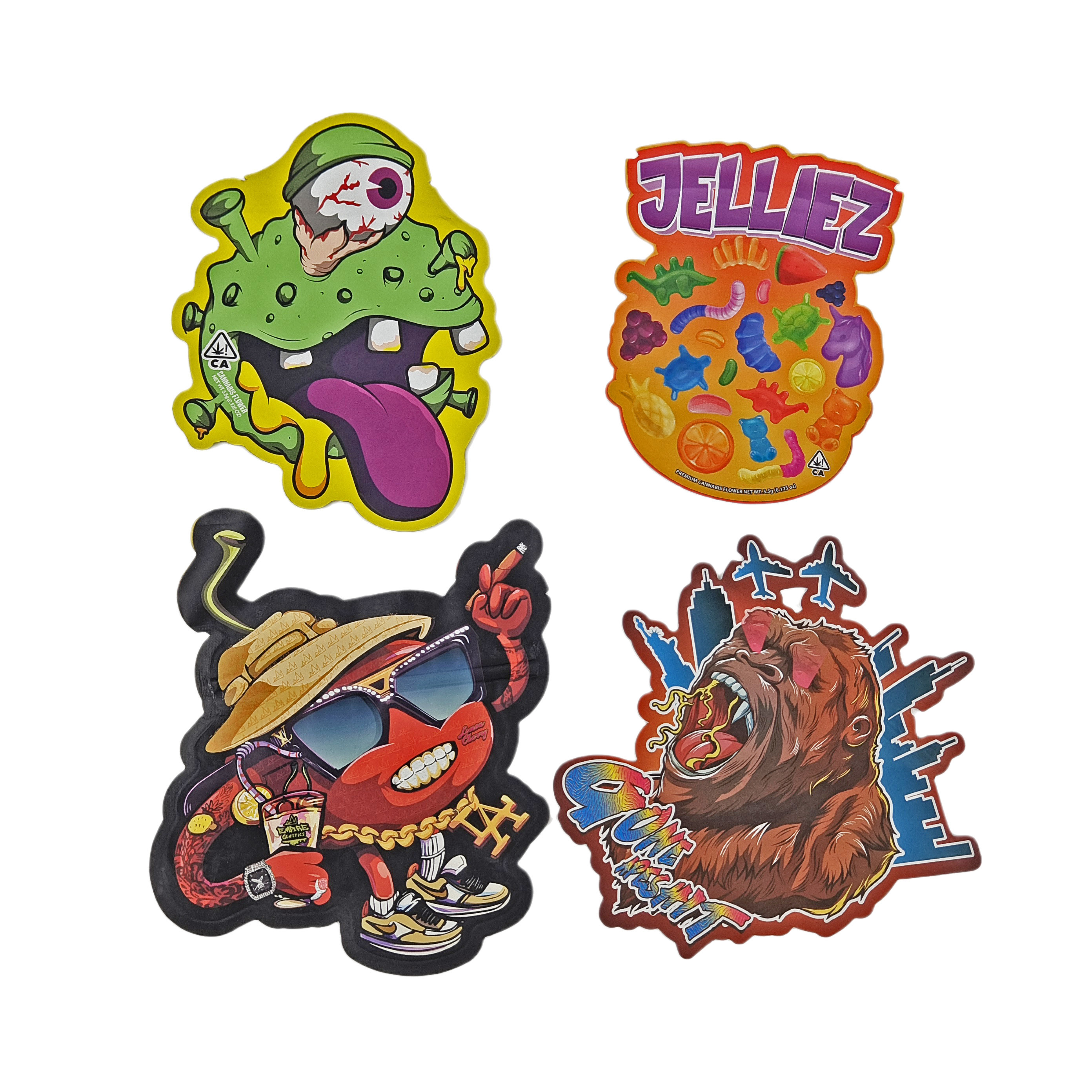 بطاقة مخصصة مطبوعة 3.5 غرام الكعك الحلوى وجبة خفيفة خاصة الشكل أكياس بلاستيكية زيبلوك مع مقاومة للرائحة