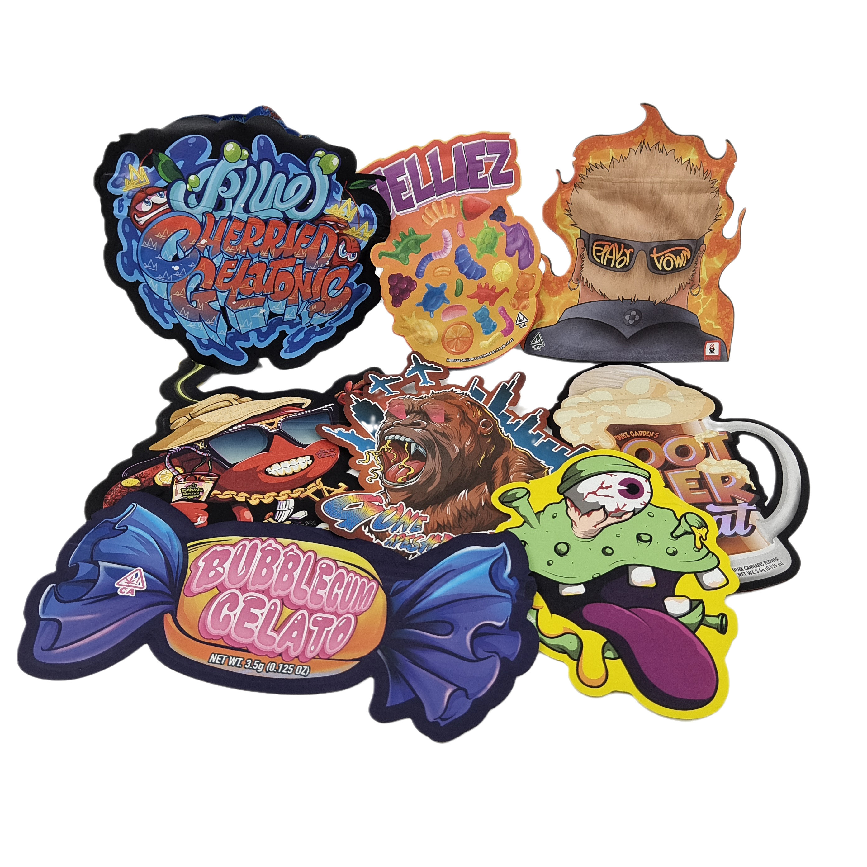 3.5 غرام حقائب مايلر المطبوعة خصيصاً غير منتظمة الشكل القطع المقطوع حقائب الزيبلوك حقائب التعبئة والتغليف لحلويات الكوكيز