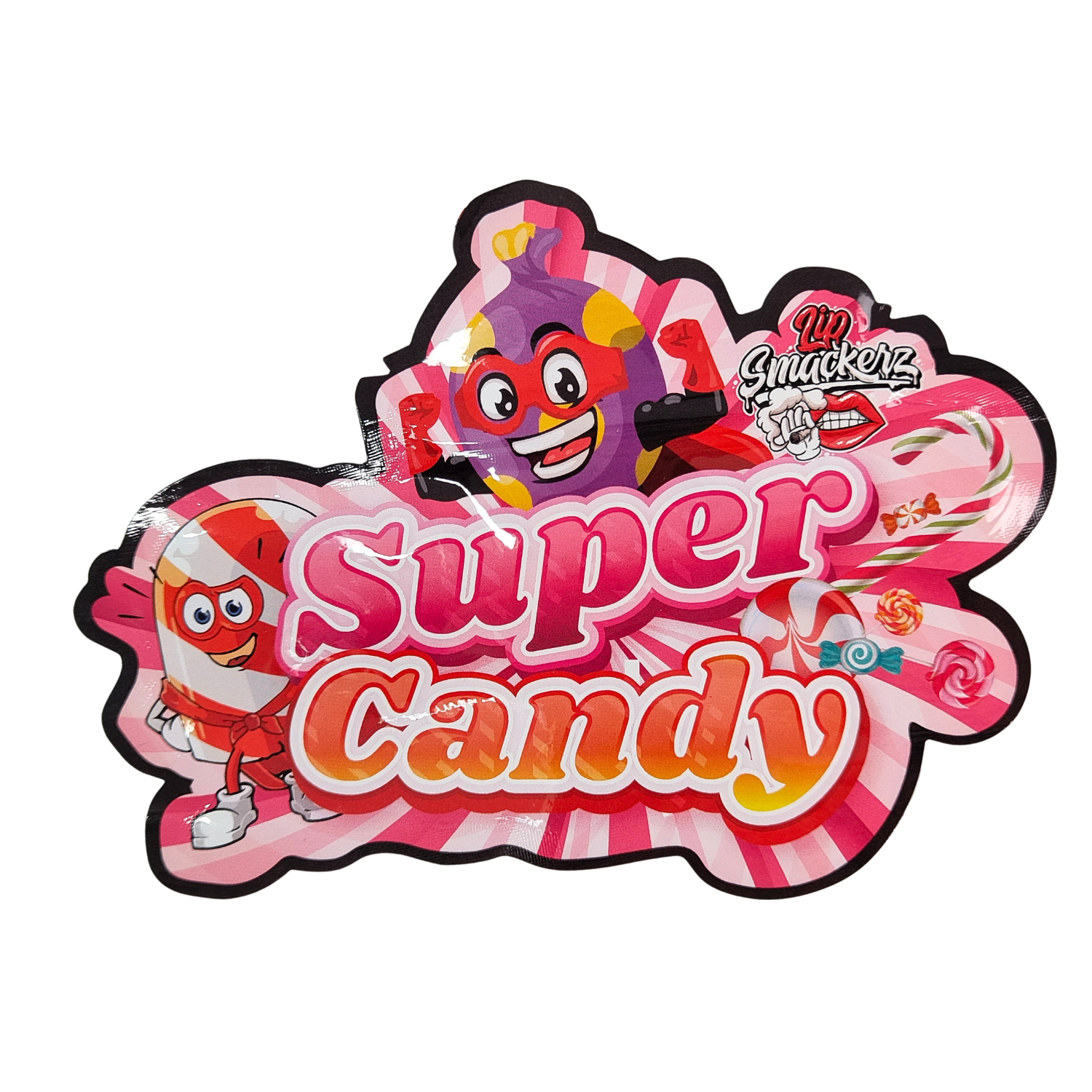 حقيبة بلاستيكية مقطوعة بالقالب 3.5 جرام بسحاب لمايلار لامع لتغليف حلوى الأعشاب الصمغية مقاومة للرائحة سطح لامع