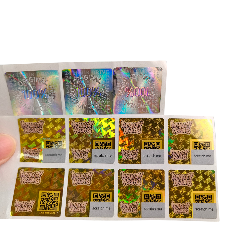 ملصقات فينيل PVC لاصقة ورقية مقاومة للماء ومطبوعة بتقنية UV وهولوجرام وشعار مخصص لتغليف الورق لدفتر القصاصات