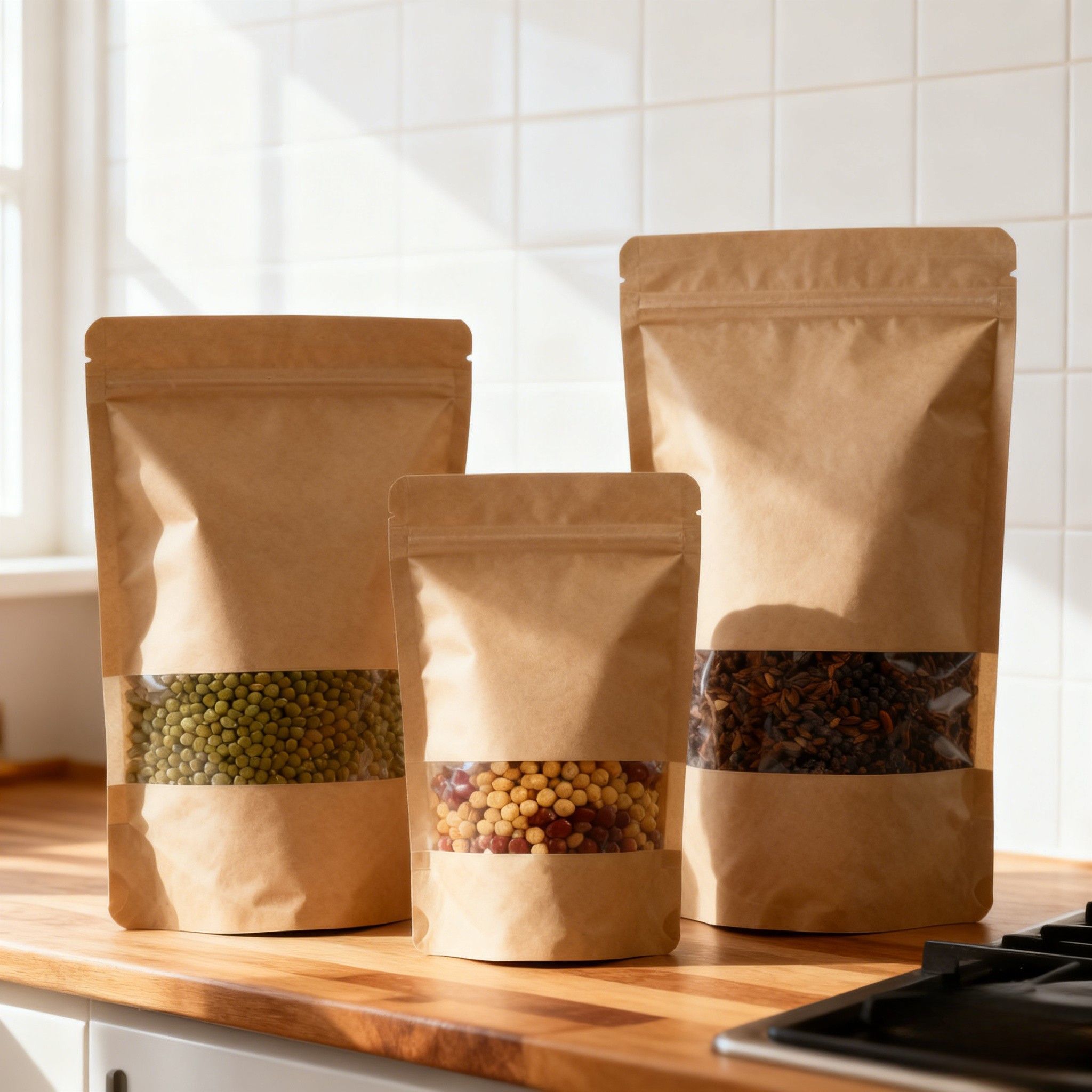 كيس ورقي كرافت مخصص مقاوم للرطوبة وقابل للتحلل الحيوي لتعبئة المواد الغذائية