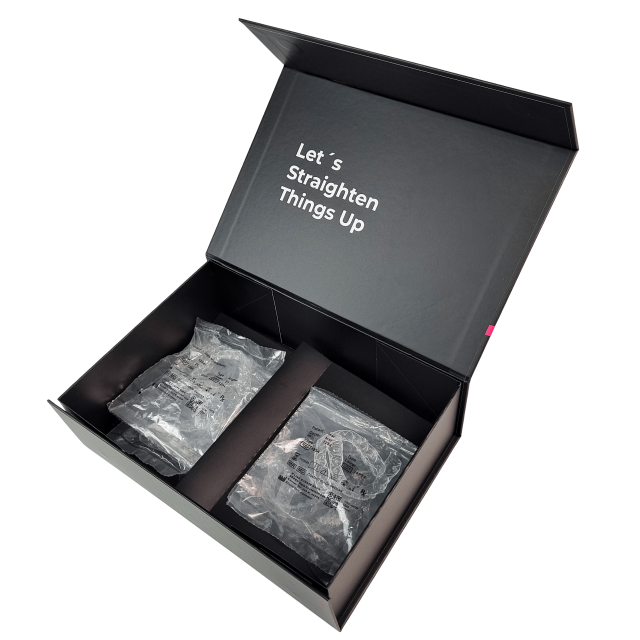 صندوق تغليف مخصص لمقومات الأسنان الشفافة مع إغلاق مغناطيسي بسماكة 350 جرام وتصميم قابل للتخصيص لمقومات الأسنان