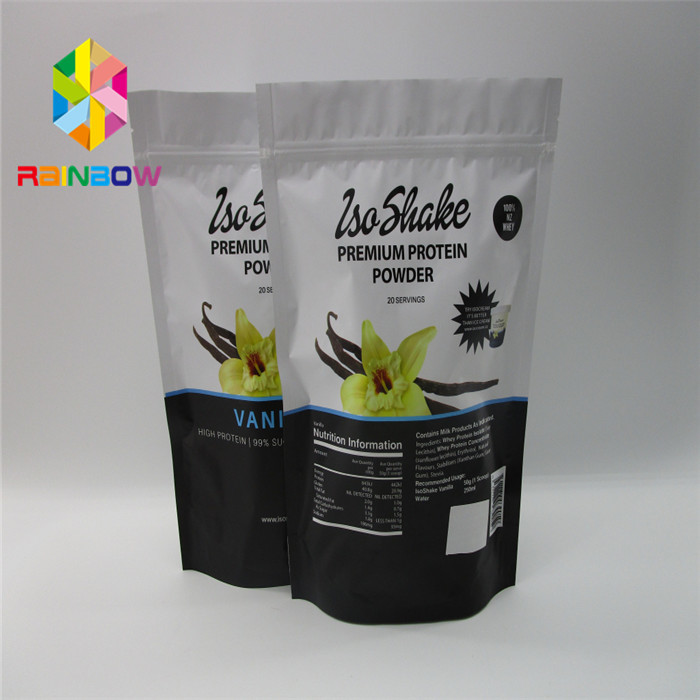 الحقائب البلاستيكية القابلة لإعادة التدوير التعبئة والتغليف ورقة الألومنيوم احباط الشاي زيبلوك الغذائية للحصول على مسحوق البروتين