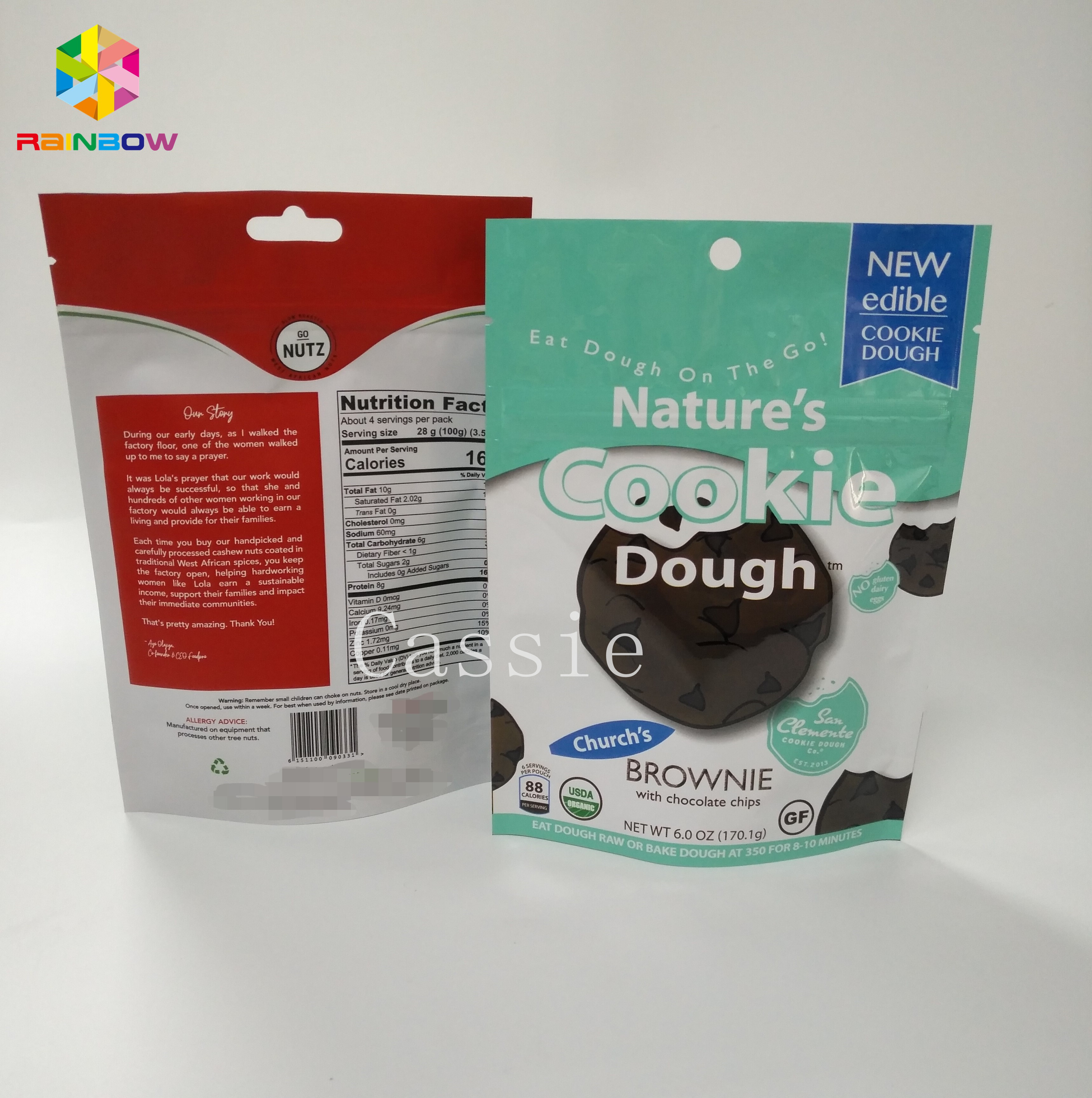 أكياس تغليف الوجبات الخفيفة المطبوعة مخصصة رائحة ملفات تعريف الارتباط الوقوف الحقيبة مع Ziplock