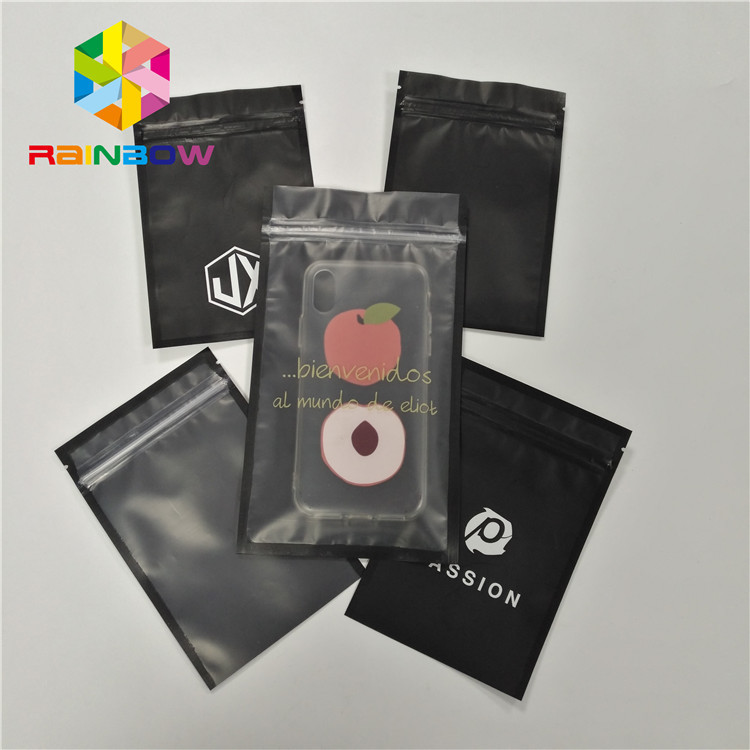 مخصص مطبوعة ثلاثة الجانب ختم كيس من البلاستيك للهاتف شل التغليف مع سحاب والواجهة واضحة