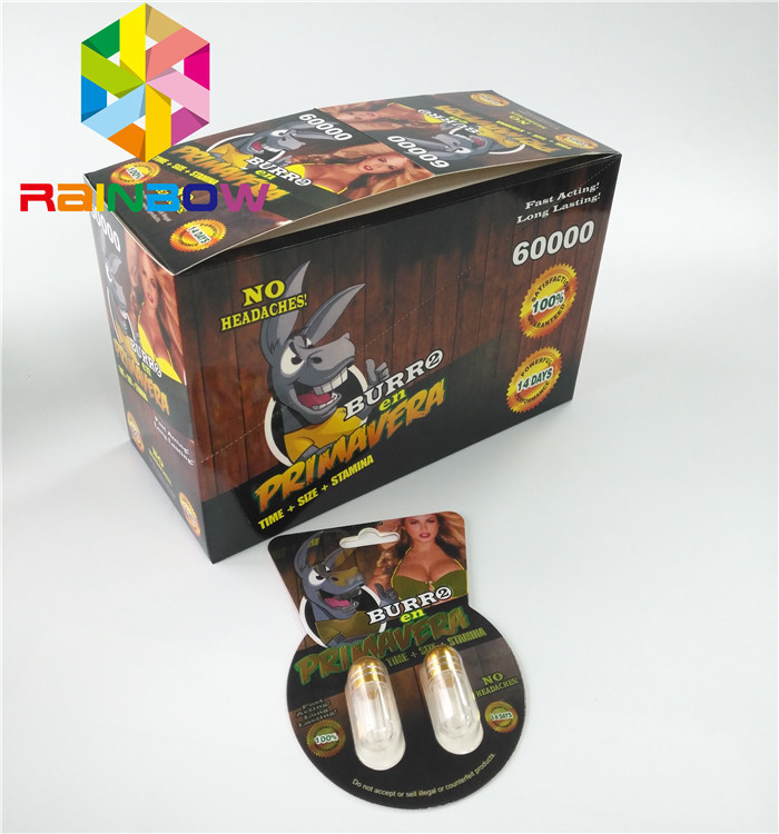 التعبئة والتغليف لامعة بطاقة نفطة حبوب منع الحمل الجنس تعزيز مخصص Burro2 60000 ورقة بطاقة