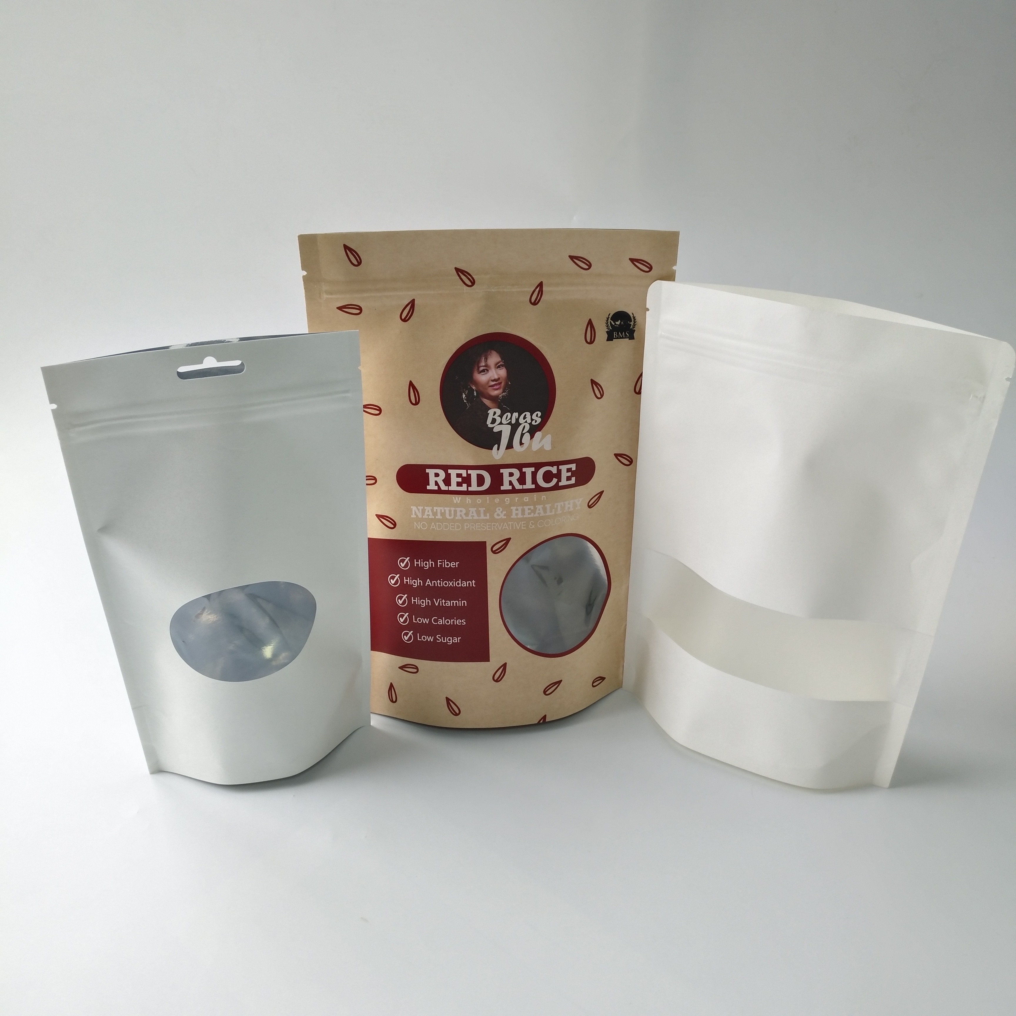 الوقوف الحقائب ورقة مربع التعبئة والتغليف الغذاء الصف مع نافذة مستطيلة / البيضاوي واضحة