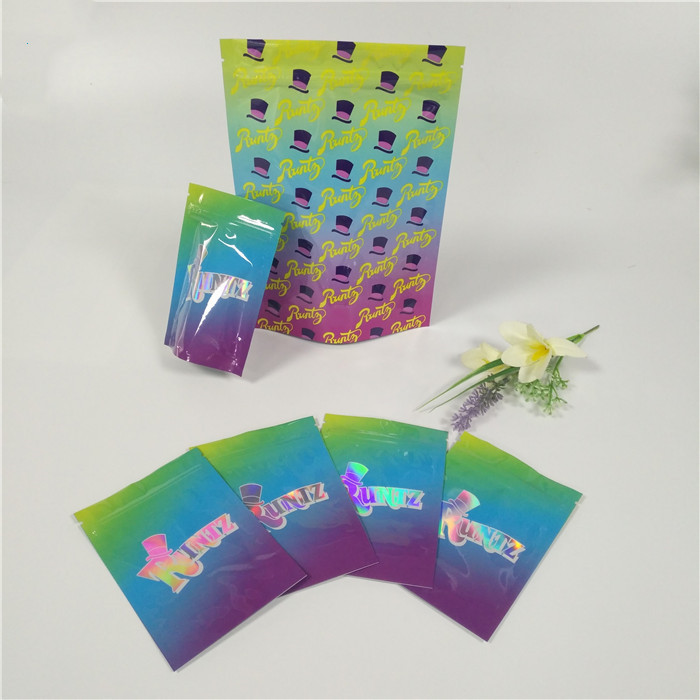 الهولوغرام البلاستيك الحقائب لامعة الوقوف الحقائب زيبلوك رونتز أكياس رائحة الإثبات