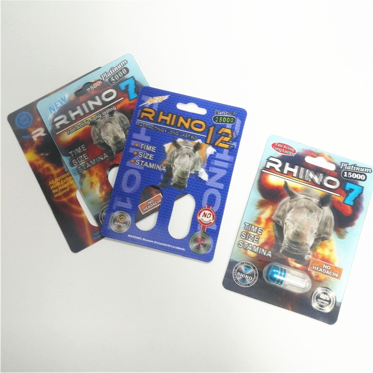 الفن ورقة بطاقة نفطة التغليف الكركدن ذكر تعزيز صناديق حبوب منع الحمل تخصيص الحجم