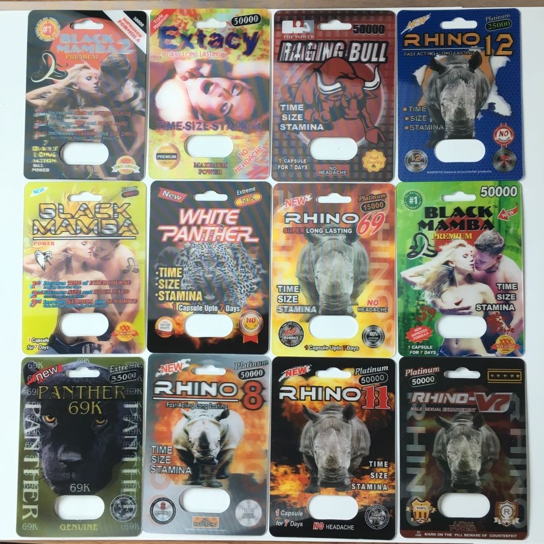 التعبئة والتغليف ورقة بطاقة قابلة لإعادة التدوير النمر الكركدن 25K ذكر تعزيز حزمة حبوب منع الحمل