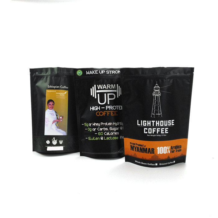 رقائق الألومنيوم غير لامع أبيض 1 كجم أكياس القهوة مايلر الوقوف الحقيبة حبوب القهوة مع سحاب