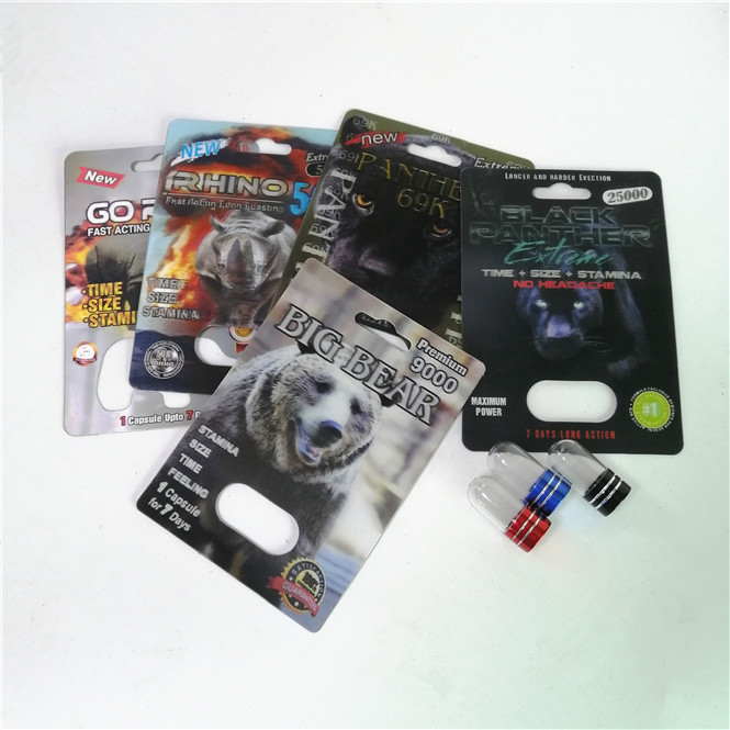 حبوب تعزيز الجنسي التعبئة والتغليف Rhino Max 150K 3D Blister Cards مع صندوق ورقي لكبسولة الجنس المسحوق