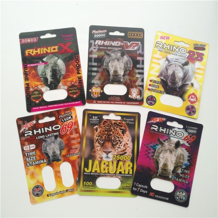 حبوب تعزيز الجنسي التعبئة والتغليف Rhino Max 150K 3D Blister Cards مع صندوق ورقي لكبسولة الجنس المسحوق