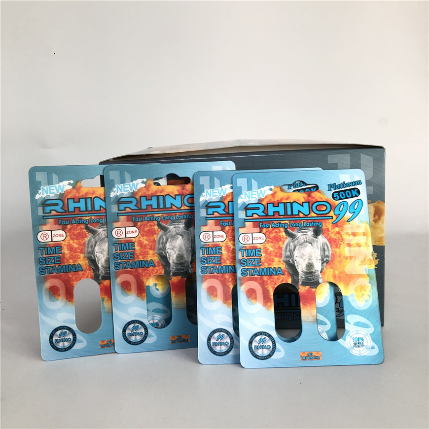 بطاقات Rhino 99500k ذات الفتحات المزدوجة ثلاثية الأبعاد لحبوب تعزيز الذكور