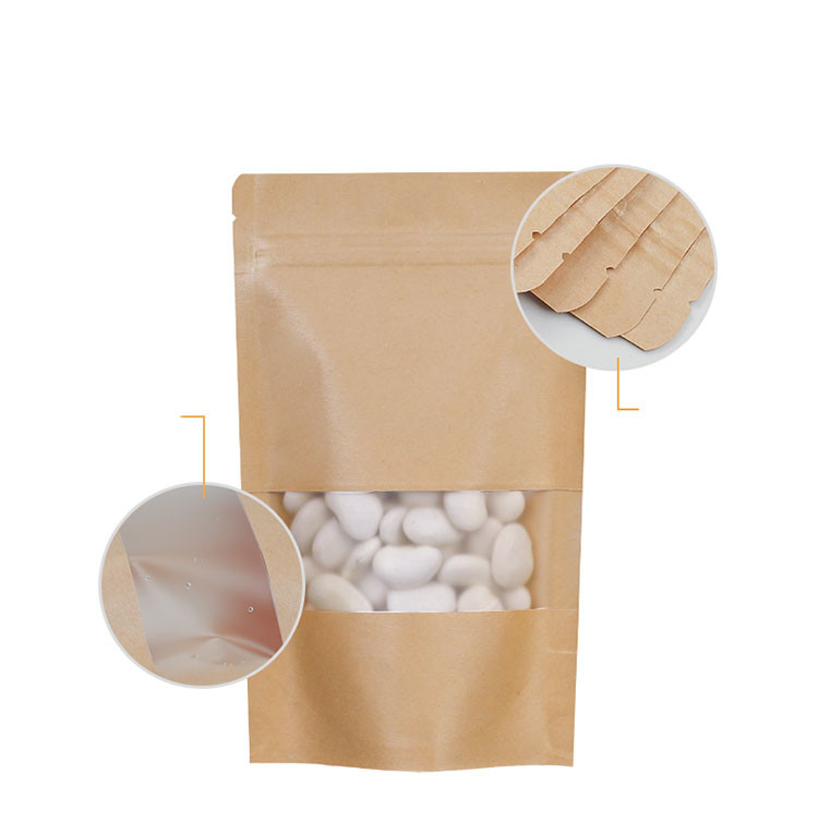 حقيبة من ورق الكرافت البني Ziplock قابلة للتحلل الحيوي مع نافذة