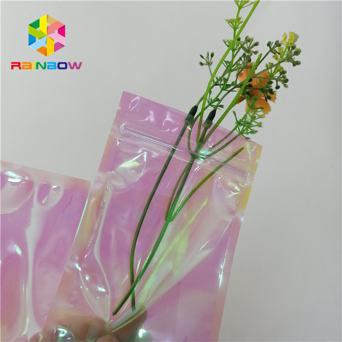 3 جوانب مختومة صغيرة PE Holographic Ziplock Pouches طباعة ليزر مخصصة