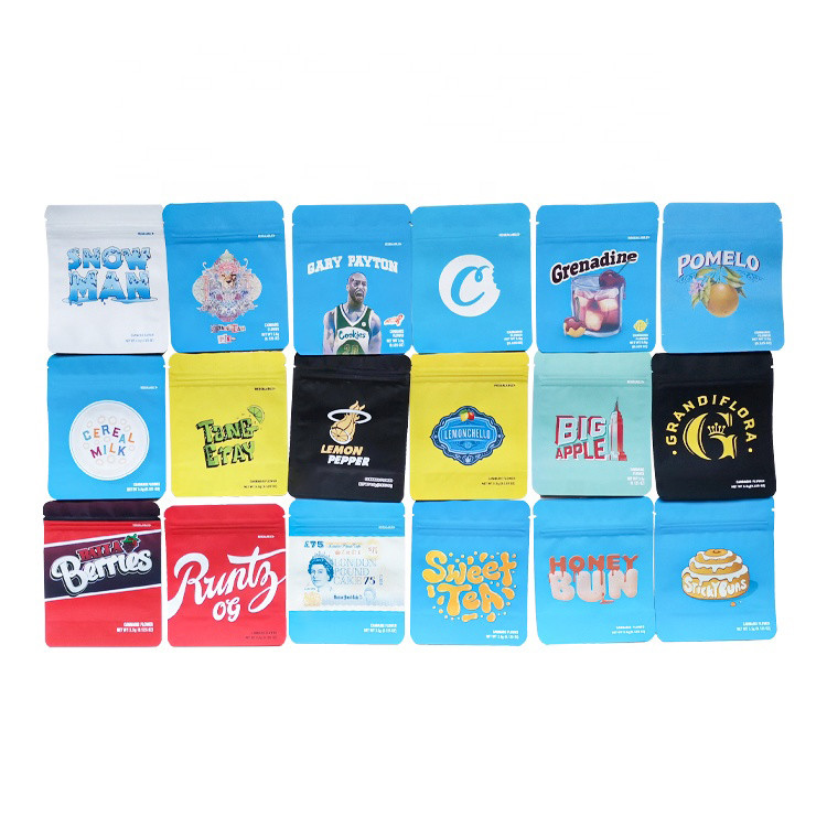 أكياس ملفات تعريف الارتباط من ملفات تعريف الارتباط كاليفورنيا Sf 8th 3.5 جرام مايلر بسحاب قفل أكياس زهور صغيرة الحجم 3.5 جرام مع ملصقات الهولوغرام