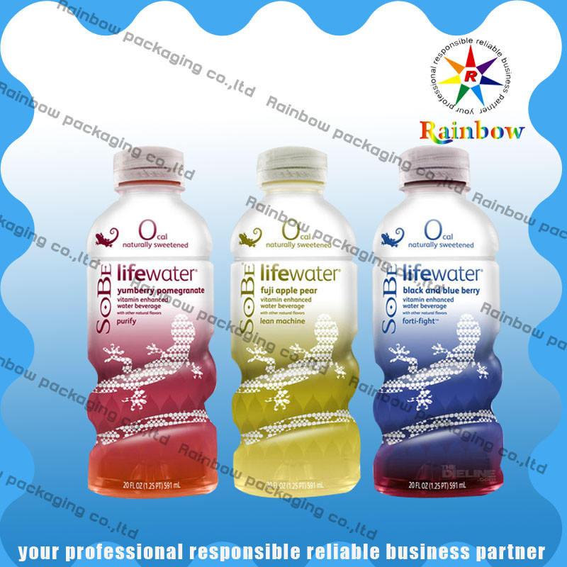 شرب زجاجة تقليص التفاف الأكمام طباعة مخصصة الحرارة الحساسة ماء