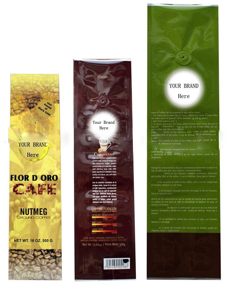 مخصص القهوة الحقائب البلاستيكية التعبئة والتغليف مع صمام التفريغ الجانبي مجمعة