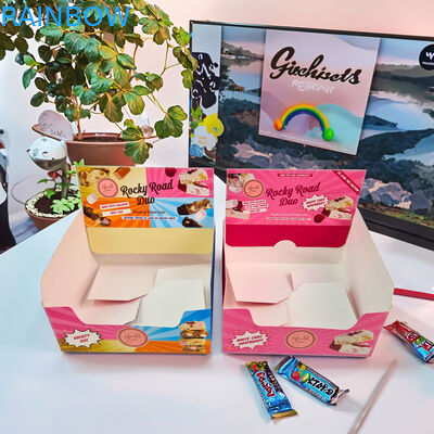 علبة عرض بطاقة مقوى مطبوعة خصيصا مع سمك 350g والطابع الساخن لتغليف الوجبات الخفيفة بالتجزئة